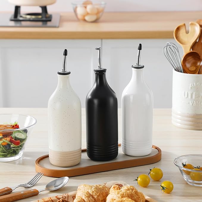 vancasso 20 Oz Ceramic Olive Oil Dispenser Bottle, Bottle Dispenser with Spout and Funnel for Kitchen,Suitable for Oil, Vinegar, Coffee Syrups & Other Liquids，BK