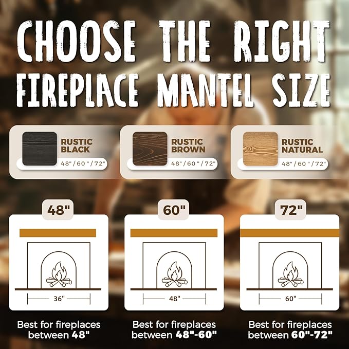 48x8x5 Fireplace Mantel - Handcrafted Hollow Rustic Solid Wood Wall Mounted Floating Shelf with Invisible Heavy Duty Wood Bracket (Weathered Brown)