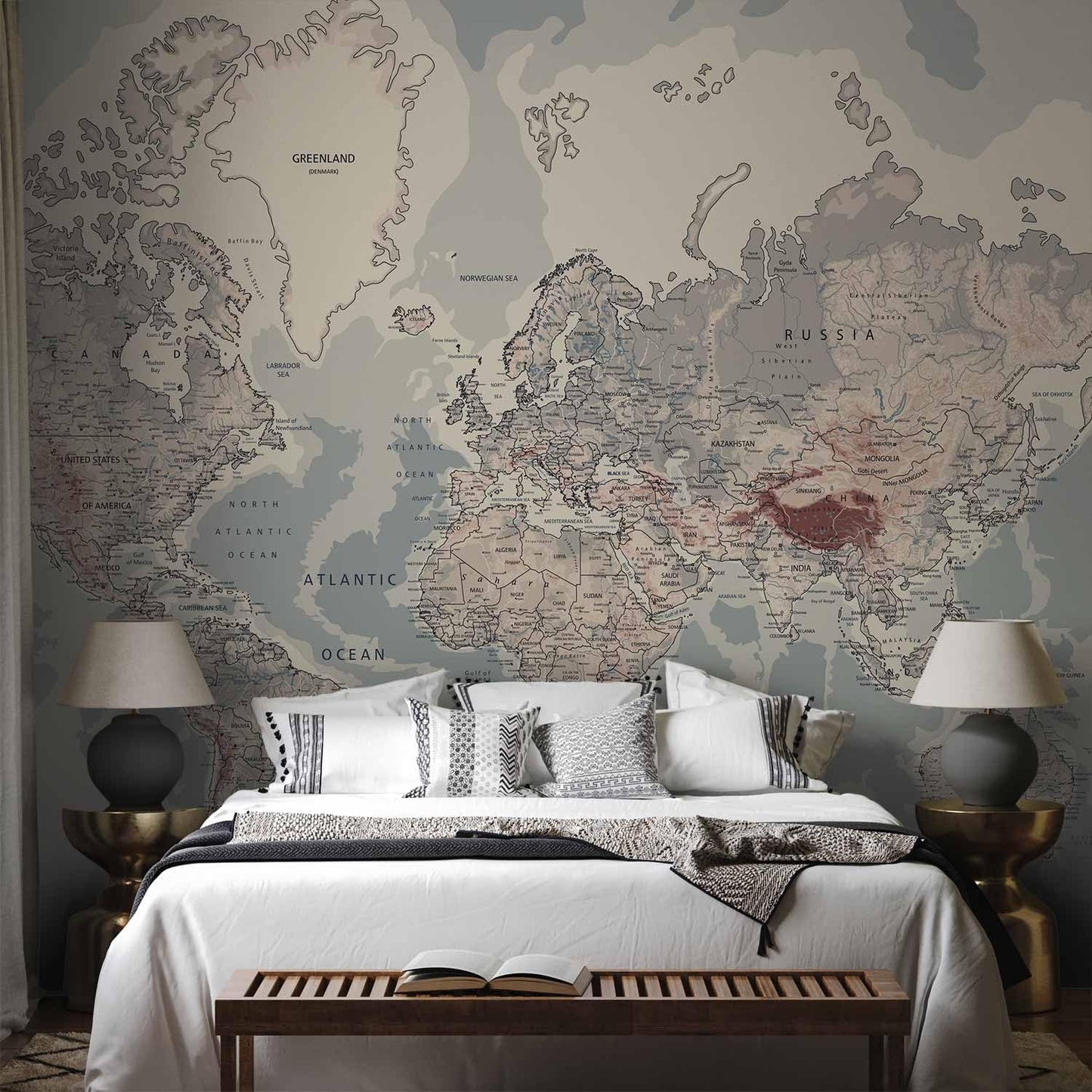 artgeist Wall Mural World Map 96x69 in - XXL Peel and Stick Self-Adhesive Wallpaper Removable Large Sticker Foil Wall Decor Print Picture Image Design Map of The World k-A-0061-a-c
