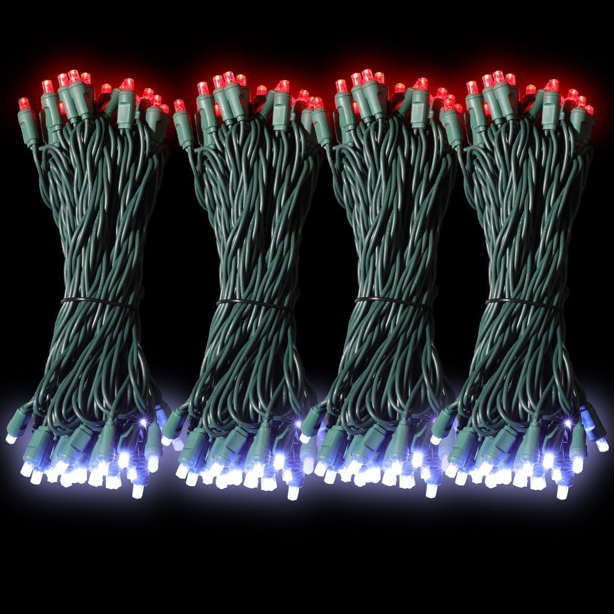 50L String Lights, LED Christmas Lights, 6" SPACING,Green Wire, Red and White