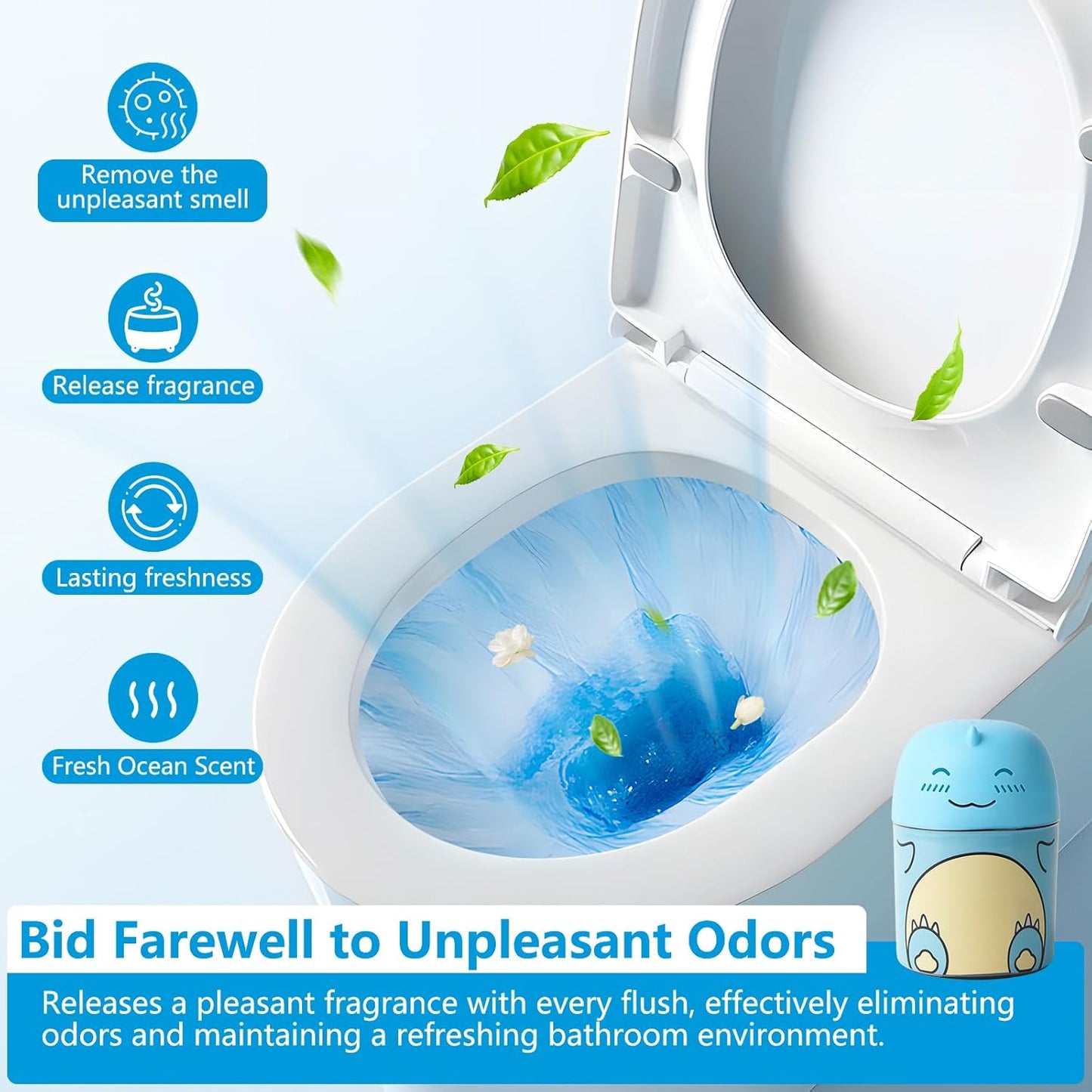 Toilet Bowl Cleaners Bottle Bathroom Toliet Bowl Cleaner with Fresh Ocean Scent Cute Dinosaur Shaped Toilet Tank Cleaner (Blue)