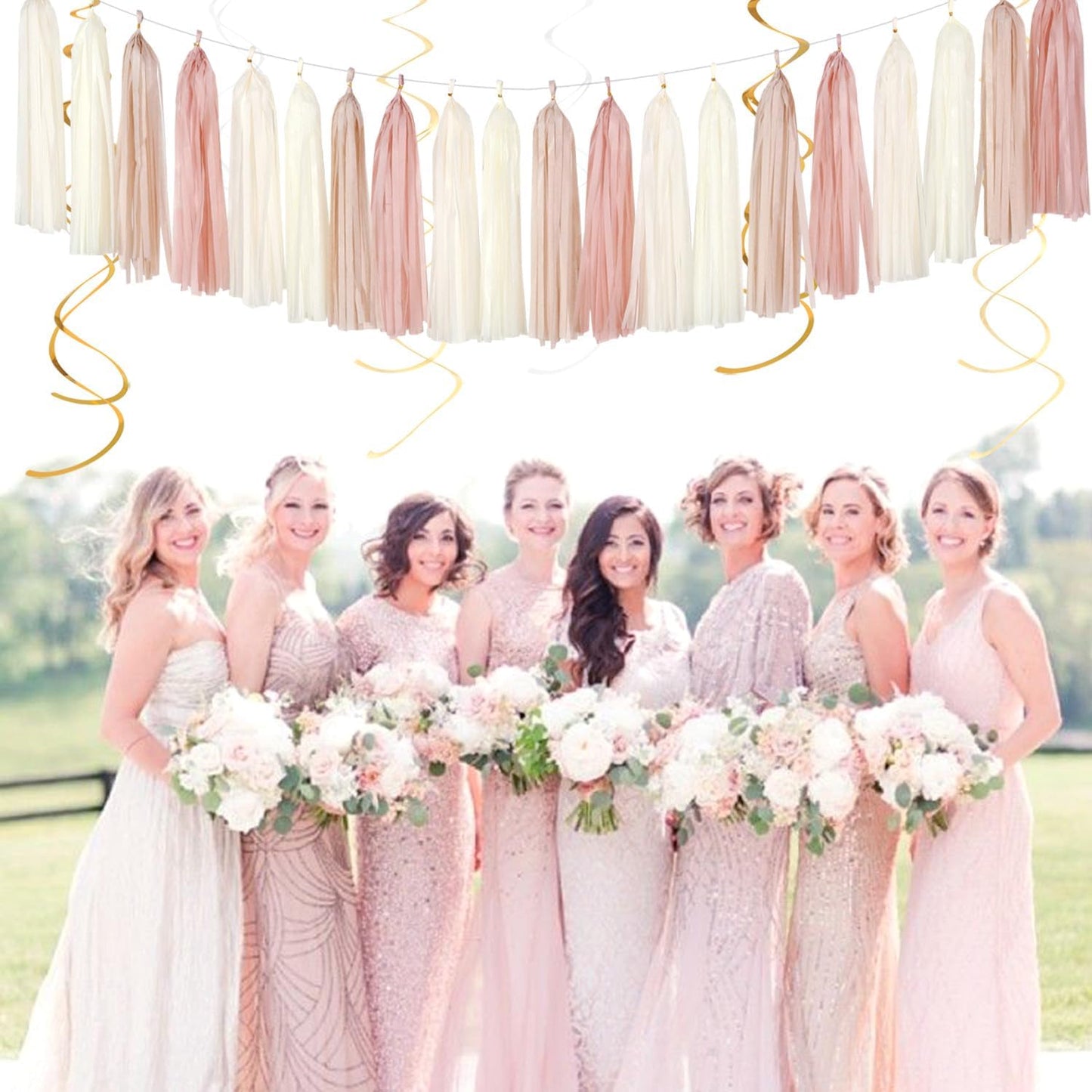 Champagne-Gold Beige Boho Party-Decorations Tassel-Garland - 20pc Fall Baby Shower Birthday Wedding Bridal Tassel,Autumn Engagement Bachelorette Banner Streamers,Neutral Rustic Backdrop Decor Panduola