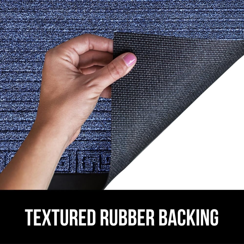 GORILLA GRIP 100% Waterproof All-Season WeatherMax Doormat 35x23, US Designed Natural Rubber, Stain and Fade Resistant, Low Profile Indoor Outdoor Door Mats, Easy Clean Patio Mat, Navy Greek Keys