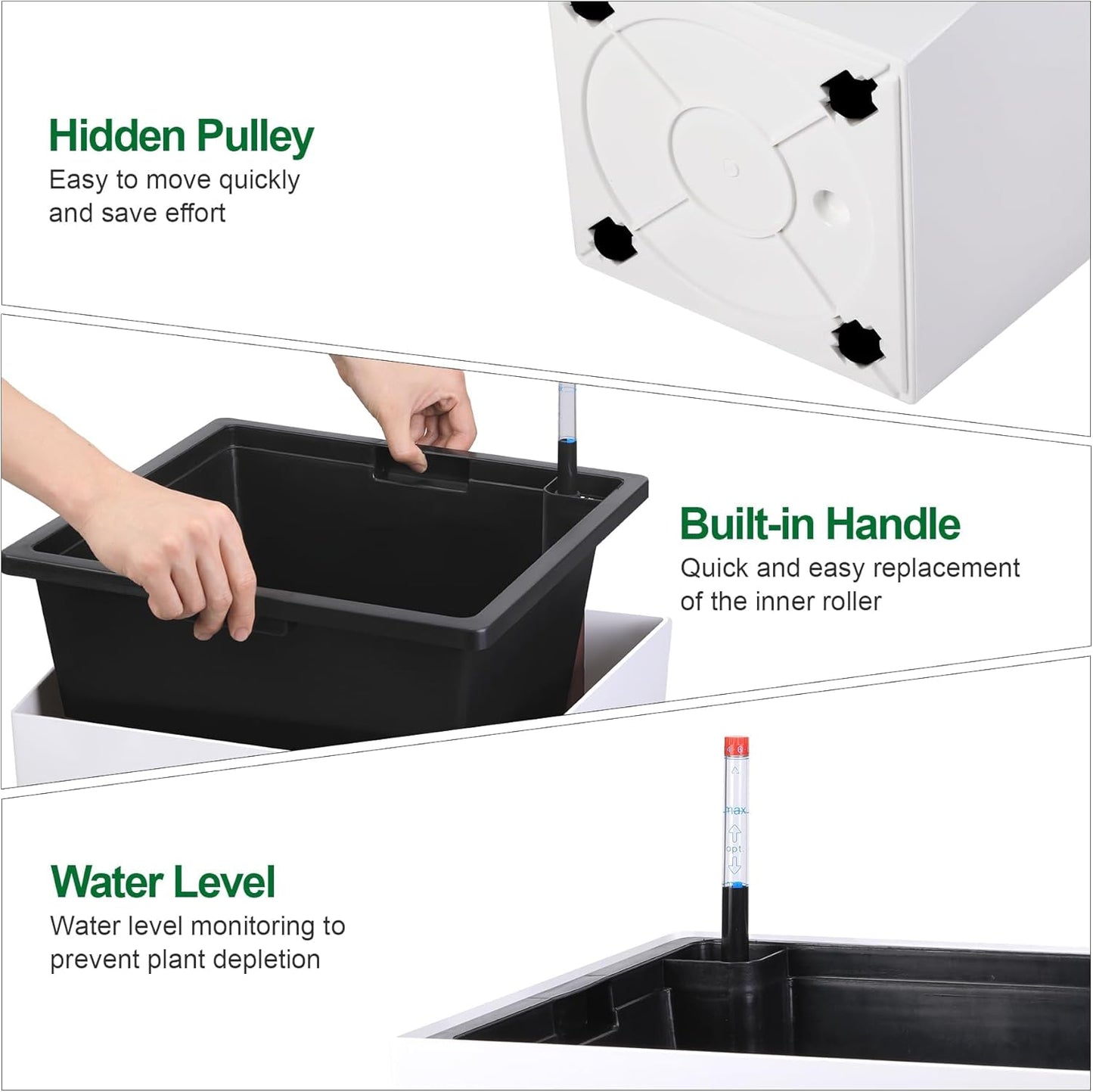30 Inch Tall Planters Set of 2, Front Porch Self Watering Pots with Drainage Holes ＆ Water Level Monitor ＆ Inner Bucket