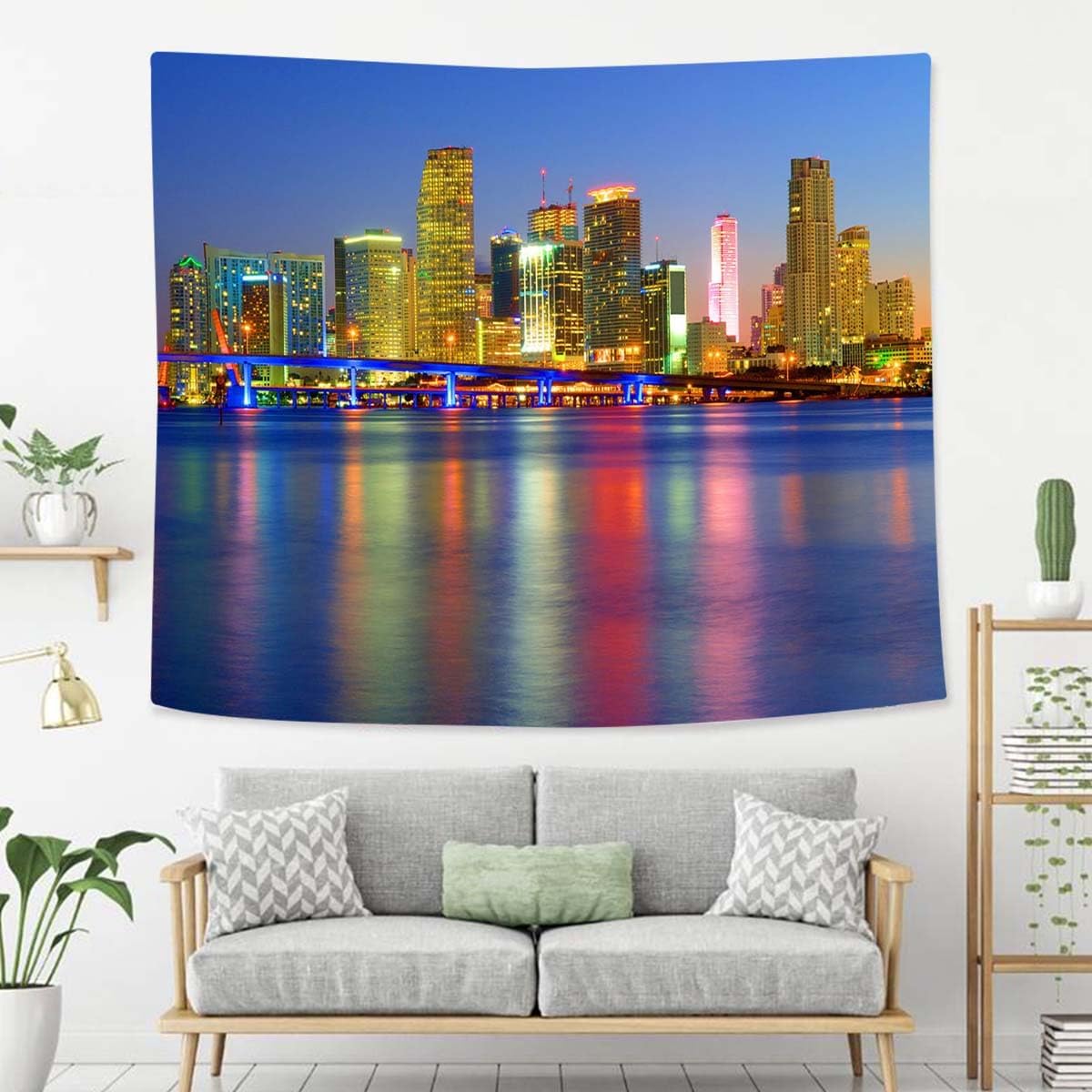 Miami Tapestry For Bedroom Night Lights Beautiful Miami City Tapestries Wall Hanging For Living Room Dorm Office 60×50 In