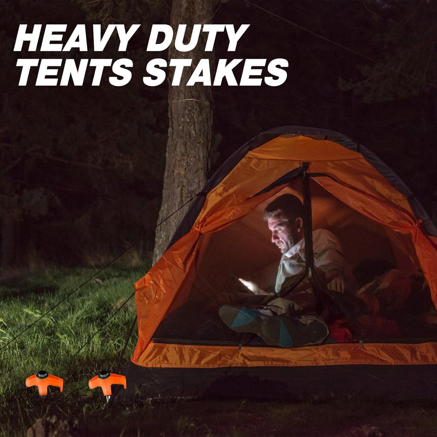 Hicarer 20 Pcs 20 Pcs 8'' Screw in Tent Stakes Heavy Duty Ground Metal Stakes for Inflatables with Hex Head Driver for Outdoor Camping Tent Inflatable Garden Decor (Orange)