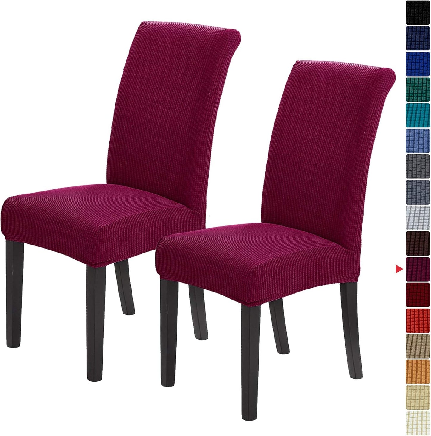 Howhic Stretch Chair Covers for Dining Room Set of 2, Removable Washable Dining Room Chair Covers, Dining Chair Slipcovers Seat Protector, Great for Home Upholstery and Banquet (Burgundy, 2 Pack)