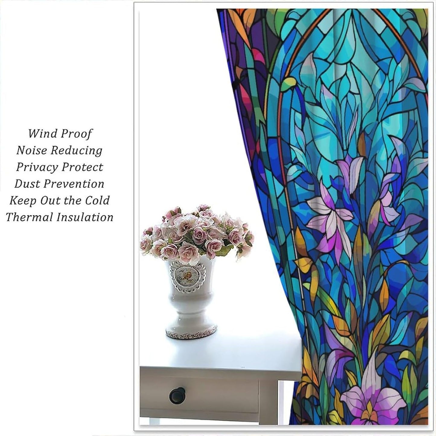 Stained Glass Curtains,Abstract Colorful Floral Geometric Art Home Decor Drapes for Bedroom Living Room Kitchen Window Treatment 2 Panels Set Total Size 42" W X 54" L Inch