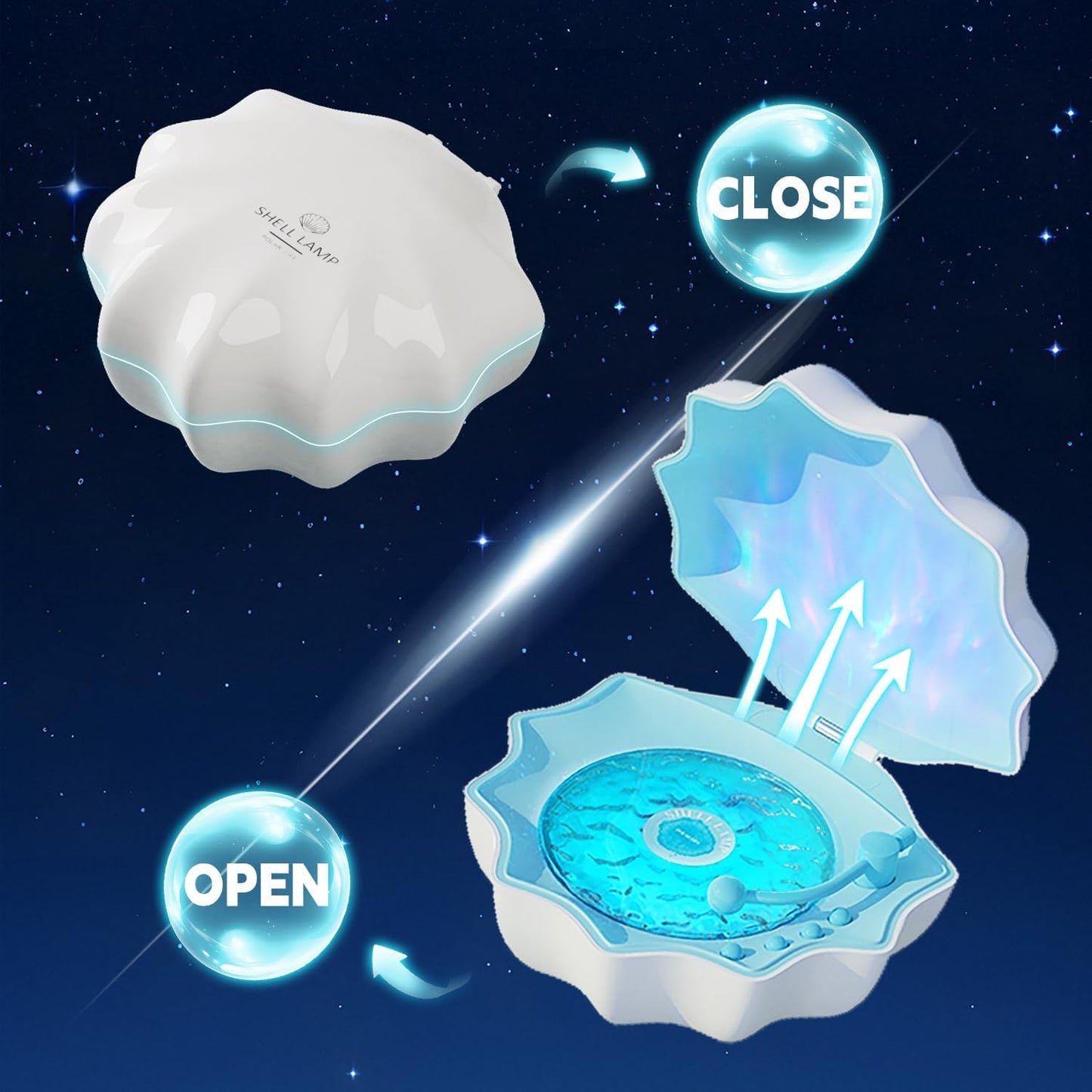 Northern Lights Projector, Night Light Projector for Bedroom Built-in Bluetooth Speaker, White Noise, Shell Night Light for Room Decor/Gift for Kids/Party/Music/Relaxation/Birthday (Blue)