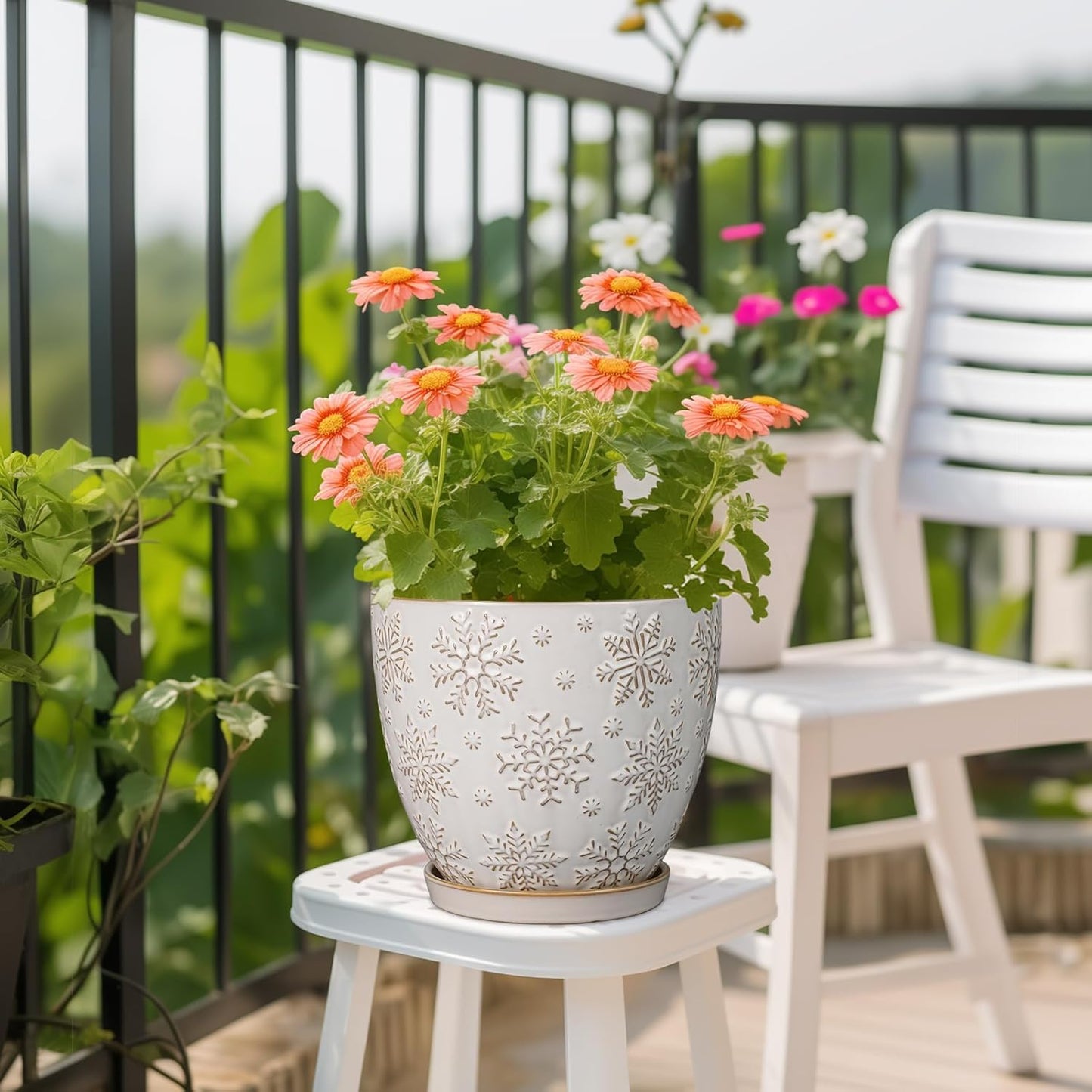 Ceramic Planter 8 Inch Plant Pot with Drainage Hole and Saucer Ceramic Pots for Indoor Plants Outdoor Large Flower Pot for Home Decor White