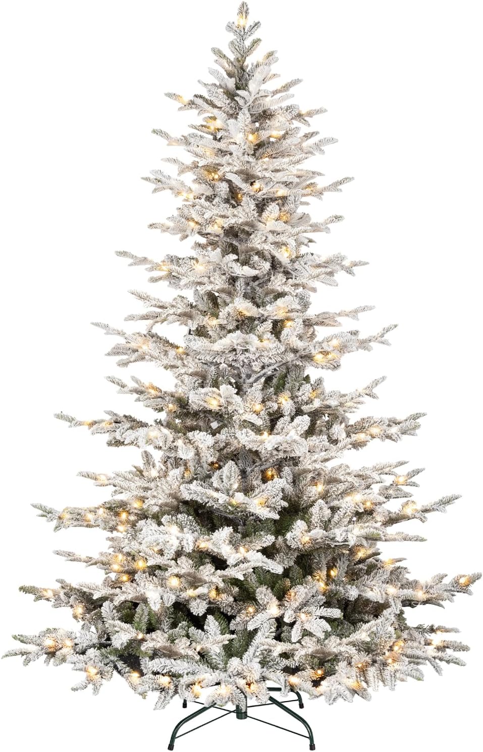 Hykolity 6 ft Snow Flocked Christmas Tree, Prelit Artificial Christmas Tree with 330 Warm White Lights, 797 PE&PVC Branch Tips, Metal Stand and Hinged Branches
