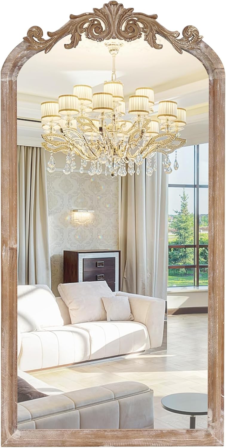 36" Tall Wood Framed Vintage Baroque Style Ornate Wall Mirror in Rustic Brown Finish for Farmhouse, Cottage, Attic for Bathroom, Living Room, Bedroom and Drawing Room(Brown, 16"x32")