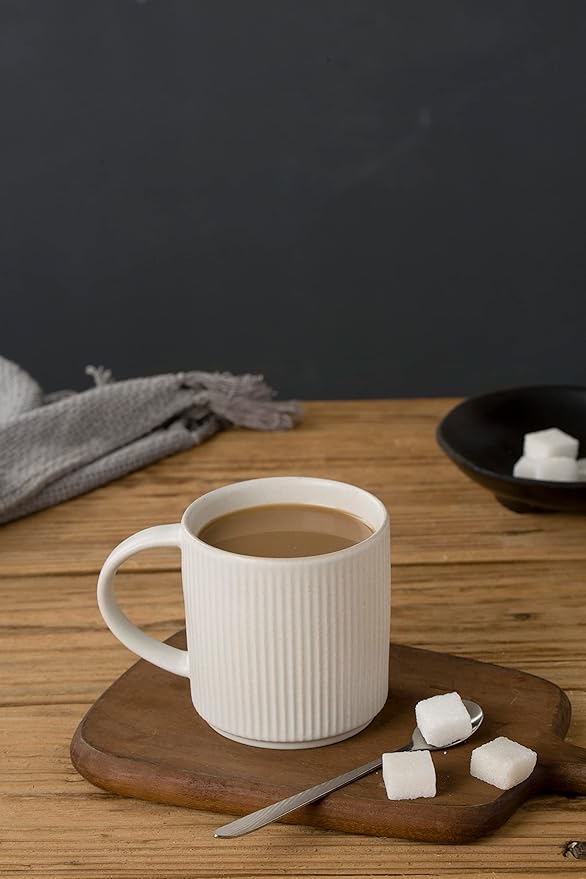 famiware Coffee Mug Set for 4, Star 12 oz Catering Mugs Cup Set with Handle for Coffee, Tea, Cocoa, Milk - Ceramic Stoneware Drinkware Set, Matte White