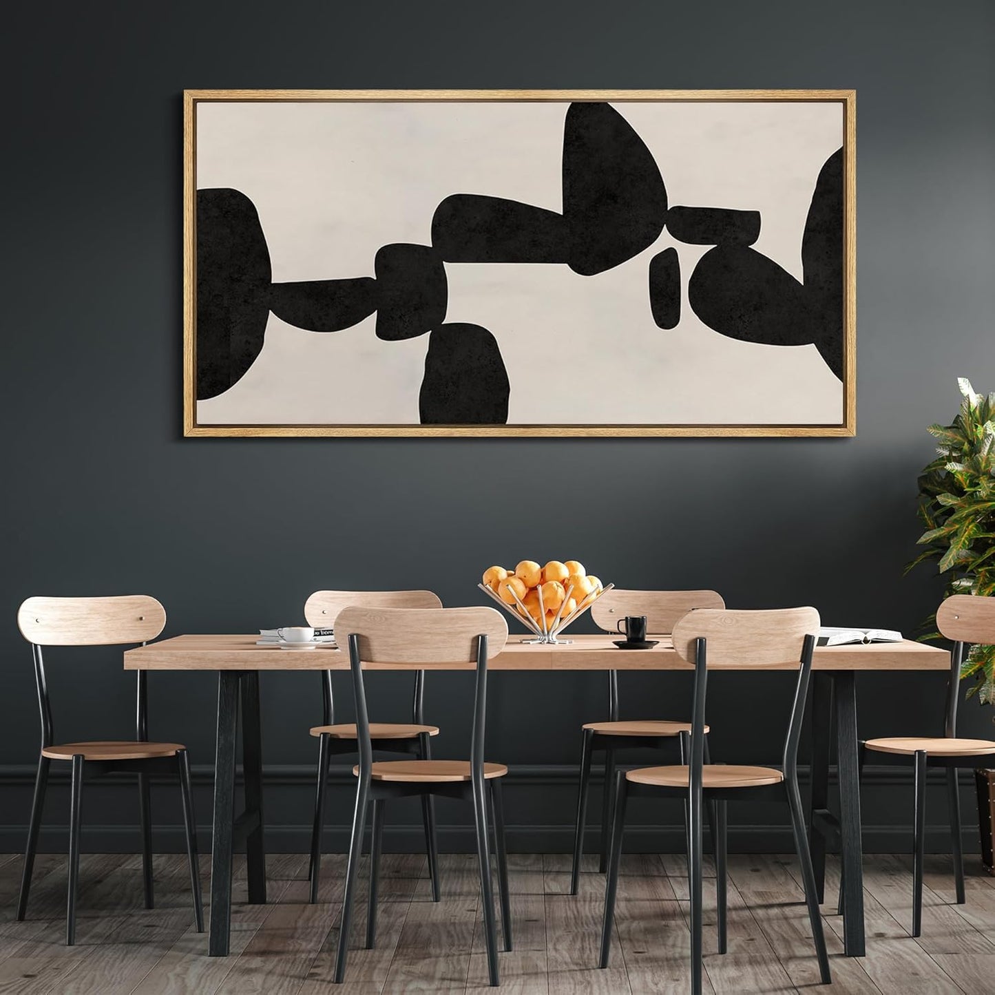 MUDECOR Extra Large Framed Canvas Print Wall Art Modern Abstract Black and White Shapes Antique Retro Fine Art Illustrations Decorative Colorful for Bedroom - 60"x30"