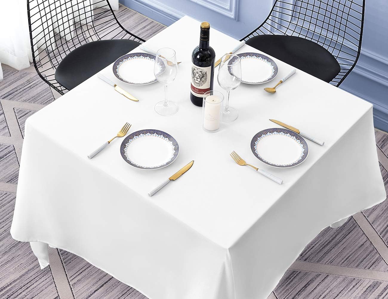 Surmente Square Tablecloth for Square or Round Tables 100% Polyester 70x70 Inch Table Cloth for Weddings, Banquets, or Restaurants (White)