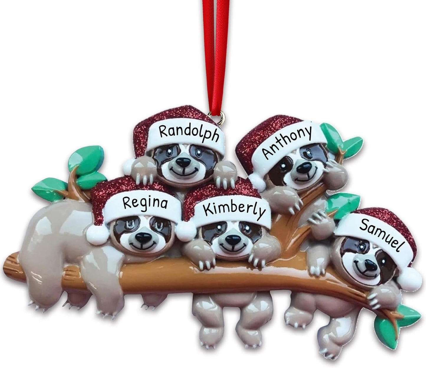 3D Sloth Family of 5 Christmas Ornament 2025 Personalized Family Christmas Ornaments 2025 | Holiday Hangout Sloths Personalized Tree Ornaments Customizable Gifts Tree Hanging Sloth of Five Ornament