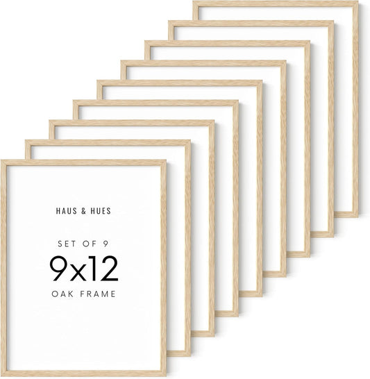 HAUS AND HUES 9x12 Picture Frame Set of 9-9 X 12 Frame Wooden Picture Frames for Crafts, 9x12 Frame Wood Picture Frames, 9 X 12 Picture Frame Natural Wood Frames,12x9 Picture Frame Wood