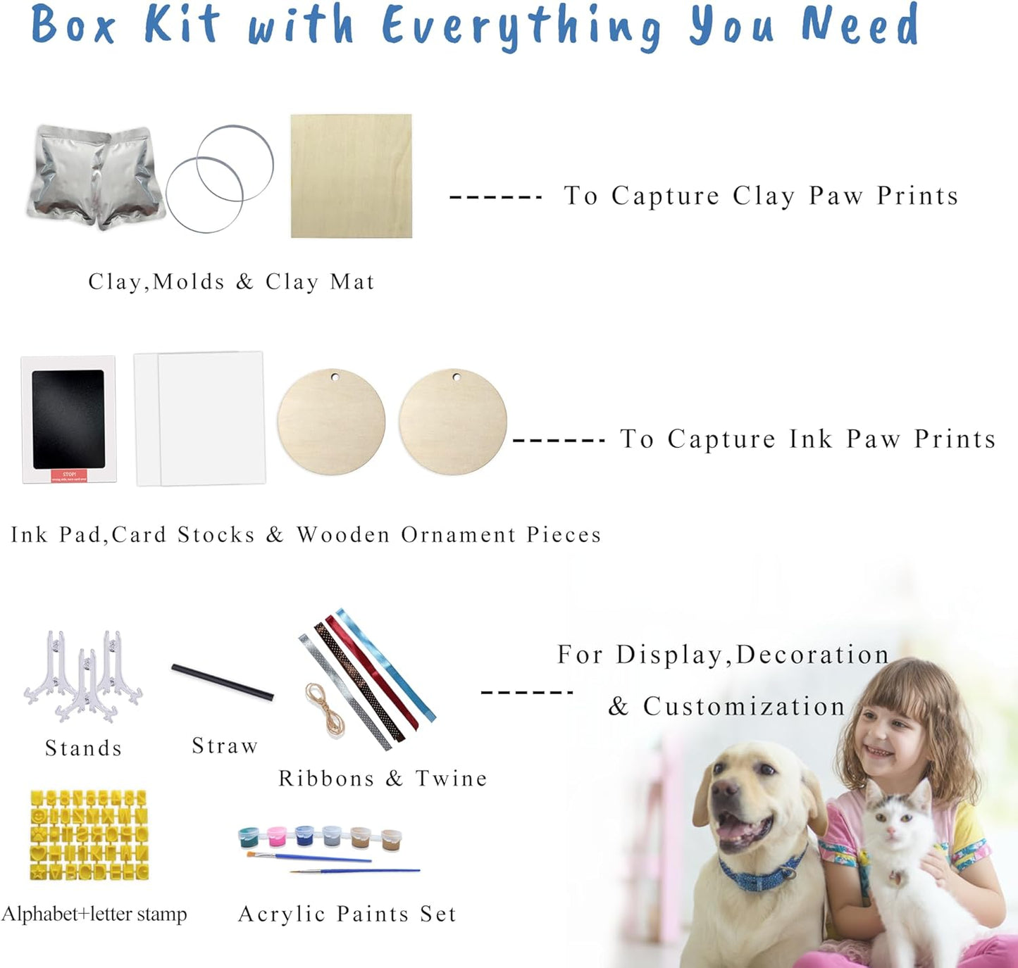 Clay & Ink Paw Print Kit,Make 3 Pawprint Ornaments(2 Clay&1 Ink),Dog Cat Paw/Nose Print Keepsake,Clean Touch Ink Pad & Soft Clay, Inkless Pet Paw Print Impression Kit,Pet Christmas Ornament