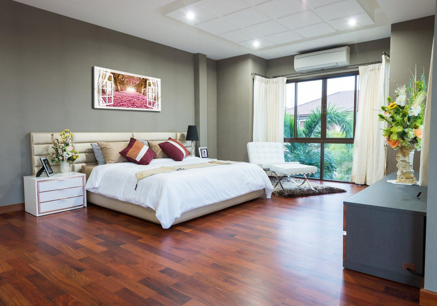 Cao Gen Decor Art-AH40150 Wall Art Trees and Pink Rose Paintings Printed Pictures Stretched and Framed Canvas Paintings Ready to Hang for Home Decorations Wall Decor