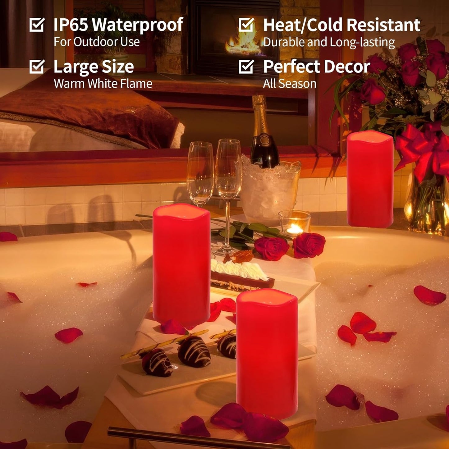 NURADA 8" x 4" Large Outdoor Flameless Candles - Waterproof LED Pillar Flickering Candle Battery Operated with Timer Remote Control for Patio Porch Christmas Decor - 2 Pack Red