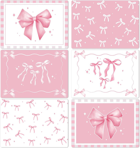 Pink Bow Plastic Place Set of 6 Cute Coquette Butterfly Bowknot Dinner Table Mats Pink Ribbon Bow Mats Wedding Baby Shower Birthday Table Decoration for Indoor Outdoor Party Kitchen Dining