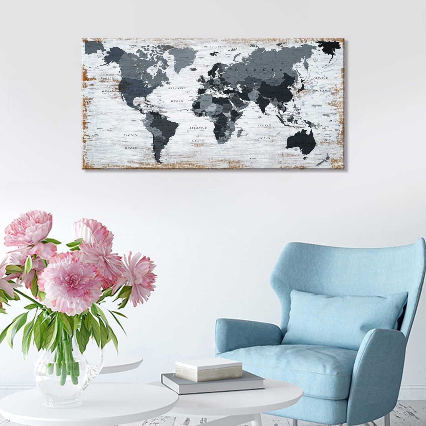 World Map Canvas Wall Art Decor Black Wall Decor Office World Map Wall Art World Pictures for Living Room Wall Decoration Map of the world Picture Framed Artwork Decor for Home Bedroom Decoration