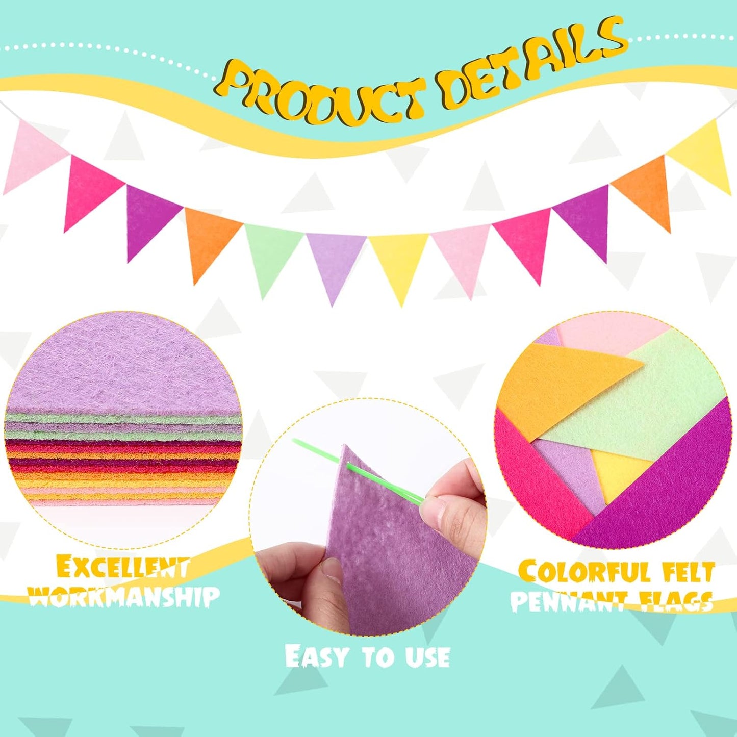 Irenare 9.8 ft Pom Pom Garland Felt Colorful Tassel Banner Christmas Party Pompoms Garland Decorations Felt Pennant Banner for Classroom Home Mantel Fireplace Birthday(Candy Color)