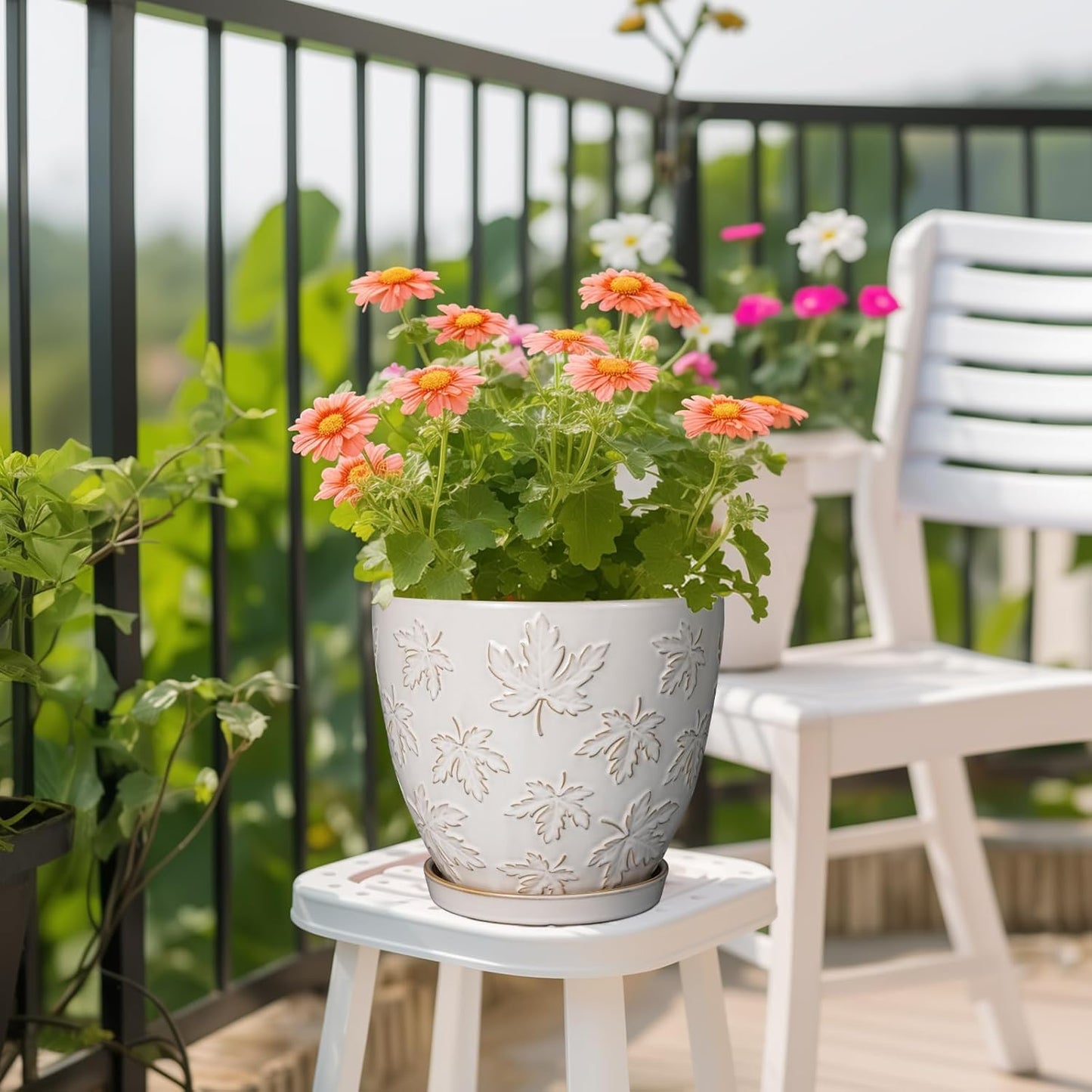 Ceramic Pots for Plants - 8 Inch Plant Pot with Drainage Hole and Saucer Large Planter Pot for Indoor Plants Outdoor Modern Flower Pot Home Decor White