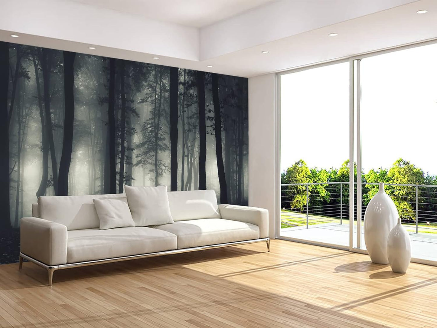 Foggy Forest Wallpaper Misty Jungle Rainforest Trees Nature Landscape Wall Mural(Not Peel n' Stick)