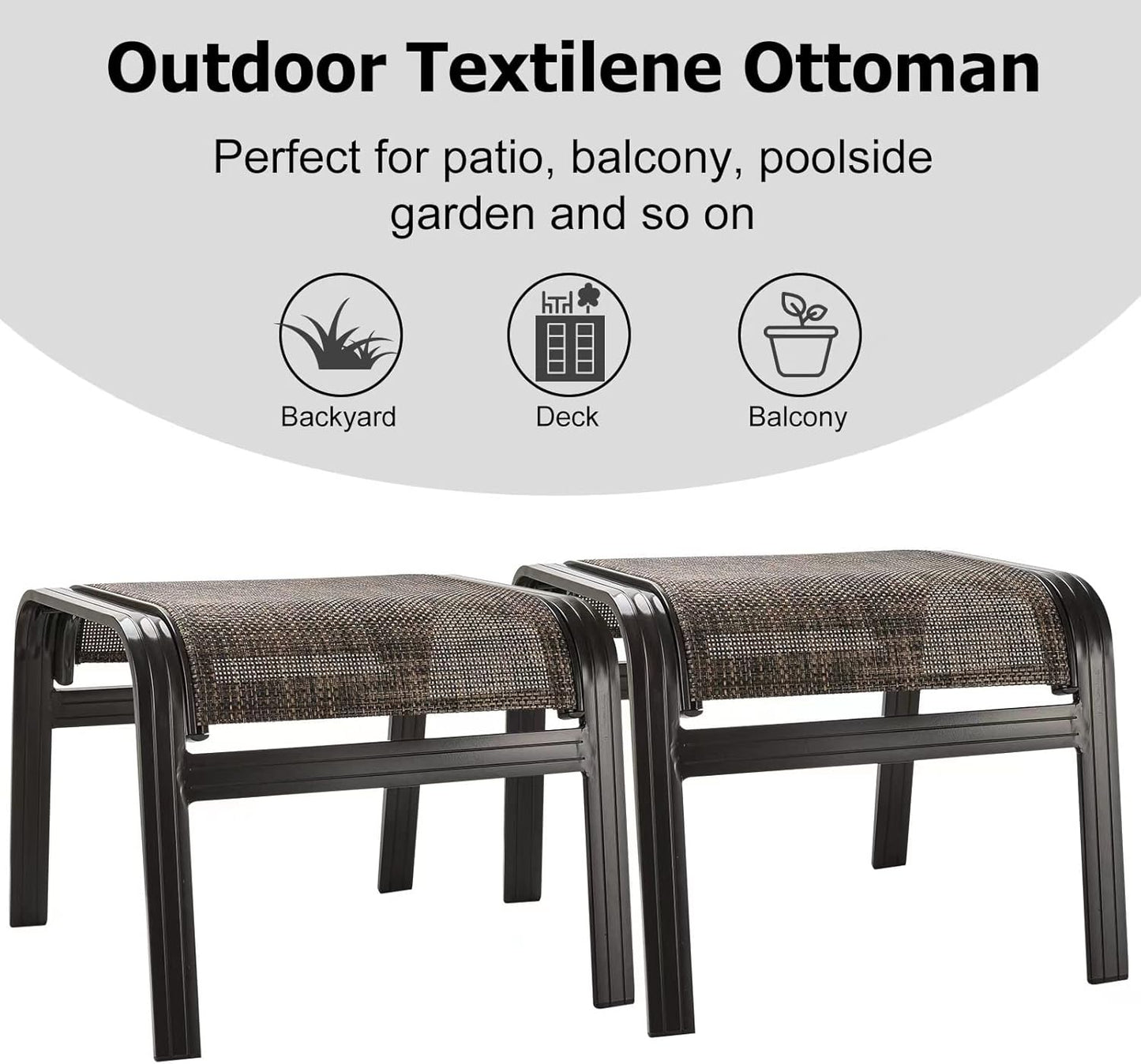 Patio Footstools Outdoor Foot Rest Aluminum Ottomans Samll Seat Wicker Furniture Patio Ottoman 2 Pieces Brown
