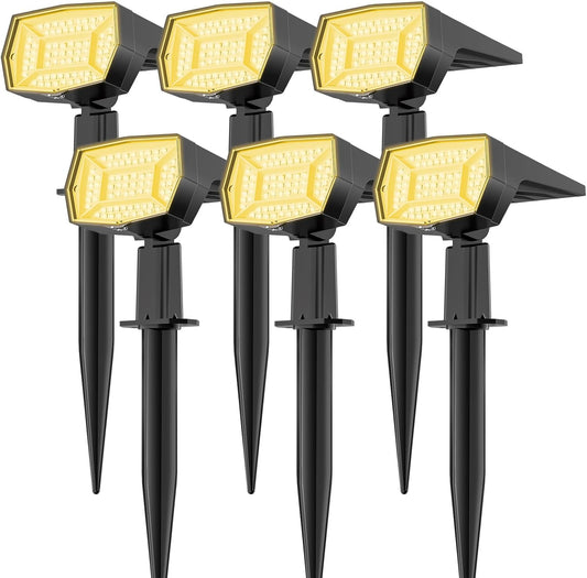 Fabrito 72 LEDs Solar Spot Lights Outdoor Waterproof, 3 Modes Landscape Spotlights, Dusk to Dawn Solar Powered Flood Wall Lights for Outside, Solar Garden Lights for Yard Porch 6 Pack (Warm White)