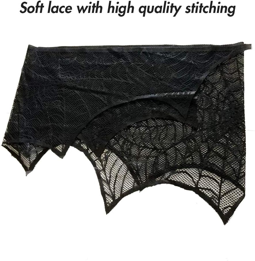 Lulu Home Halloween Fireplace Decorations, Fireplace Mantle Scarf Cover and Table Cloth, Black Lace Spider Web for Table, Door, Window and Fireplace Decoration, Halloween Decoration
