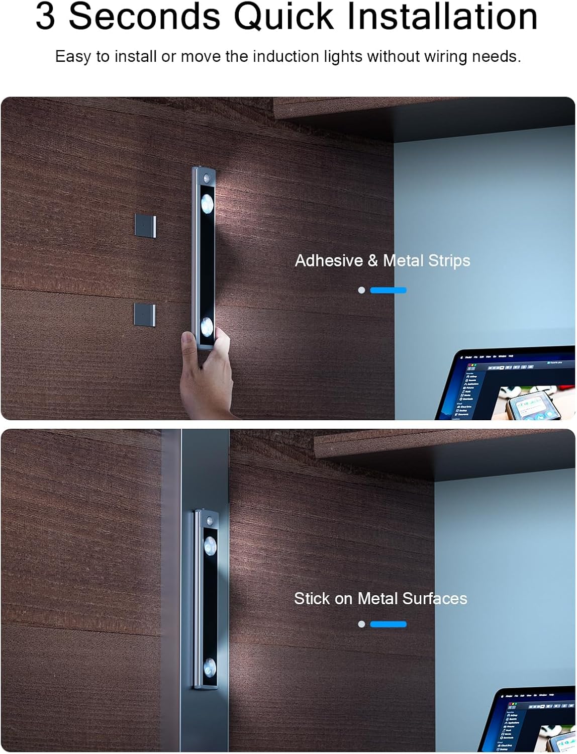 Under Cabinet Lights, Wireless Motion Sensor Light Indoor,10in LED White Lighting Rechargeable Battery Operated,4 Modes Night Light, Stick-On Magnetic Closet Lights for Kitchen, Hallway(2 Pack)