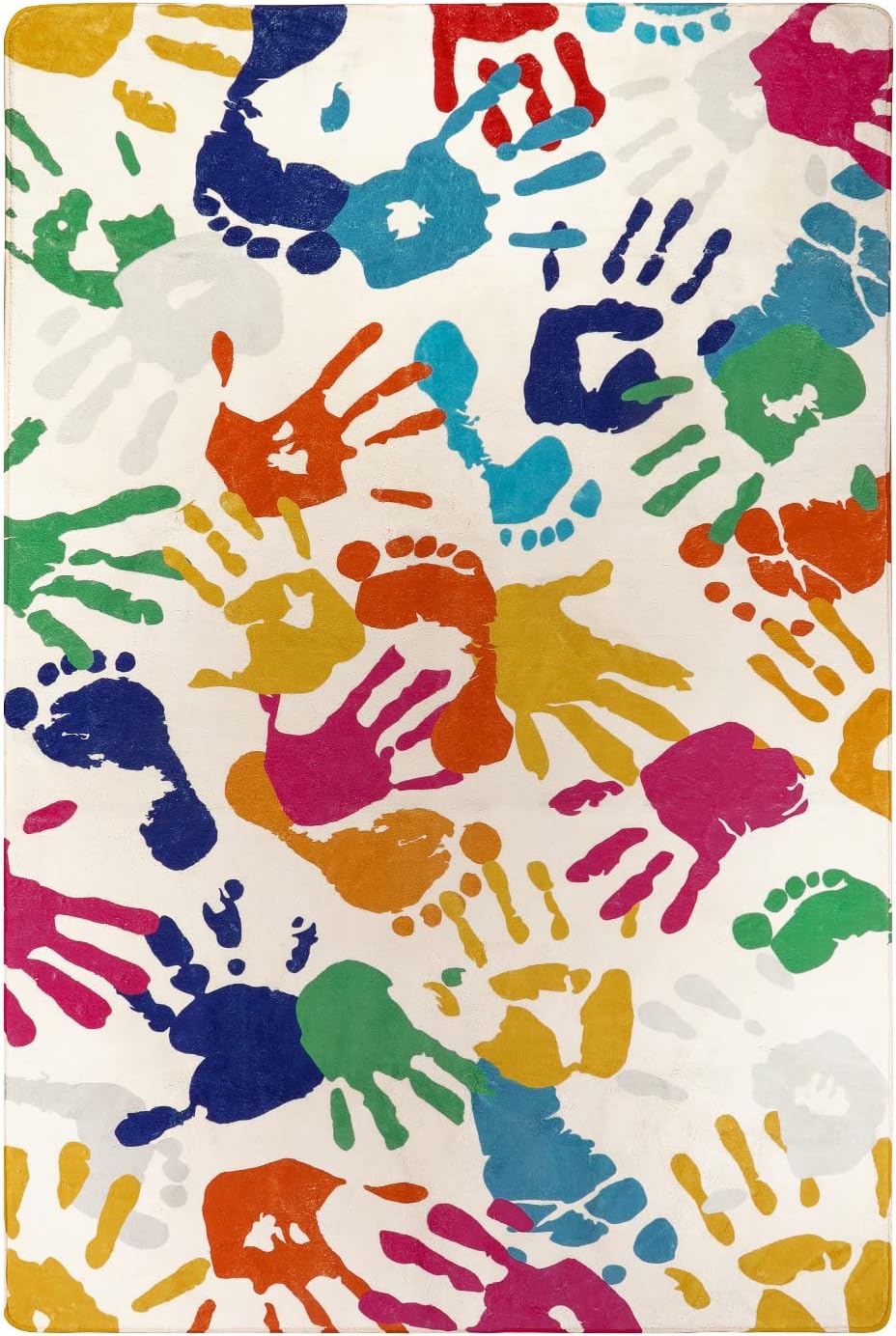 STARUIA Handprints and Footprints Kids Rug Play Carpet, 4'x6' Washable Colorful Area Rug for Nursery Room, Ultra Soft Non-Slip Indoor Play Mat for Bedroom Playroom Classroom