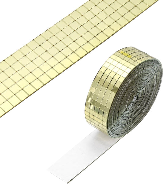 PATIKIL 5x5mm Self Adhesive Mirrors Mosaic Tiles, 3600 Pcs Square Mini Glass Mosaic Disco Tile Sticker for DIY Craft Disco Ball Party Decoration, Gold Tone