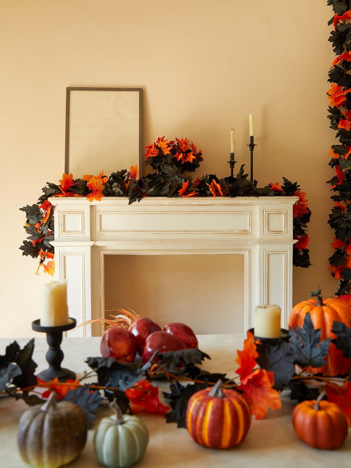 Party Joy 6PCS Premium Artificial Fall Garland - 5.6Ft Autumn Maple Leaf Vines for Thanksgiving & Halloween Decor, Door Hanging, Table Centerpiece, Fireplace Mantel