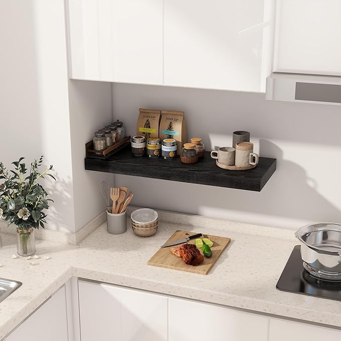 Fun Memories 30 Inch Floating Shelves Black, 12 Inch Deep Floating Shelf for Books, 30 x 12 x 2 Deep & Thicked Wall Shelves for Bathroom, Living Room, Kitchen, Set of 1