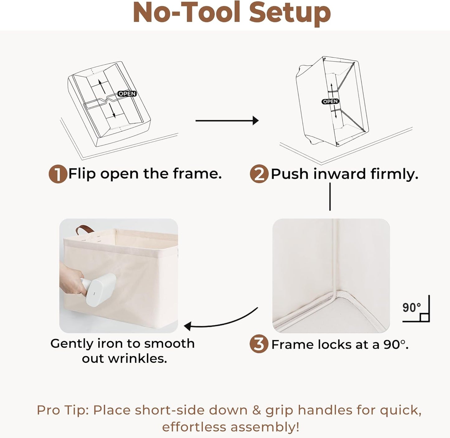 StorageWorks Storage Bins, Shelves Baskets for Organizing, Large Fabric Closet Organizers with Handles, Metal Frame, Natural Color, 2-Pack