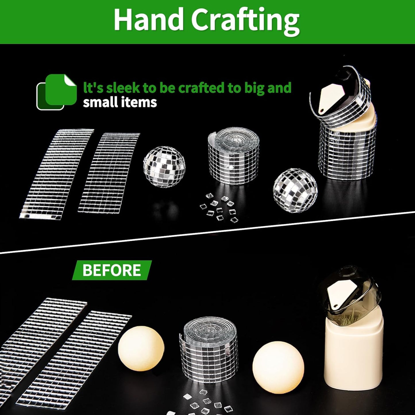 LONGKING 4728 Silver Square Mirror Mosaic Tiles, Glass DIY Craft Decoration, Disco Ball Tiles