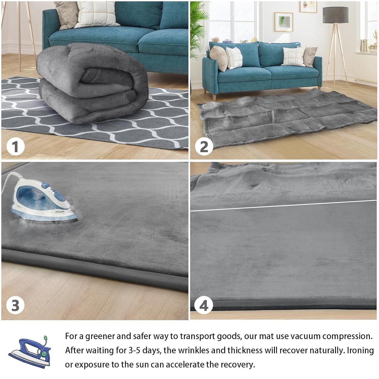 Baby Play Mat for Floor Tummy Time Mat Nursery Muscle Area Rug Playroom Rug Tatami 79"x138" Memory Foam 1.3" Thick Crawling For Babies,Toddlers, Infants, Kids,Floor(Grey)