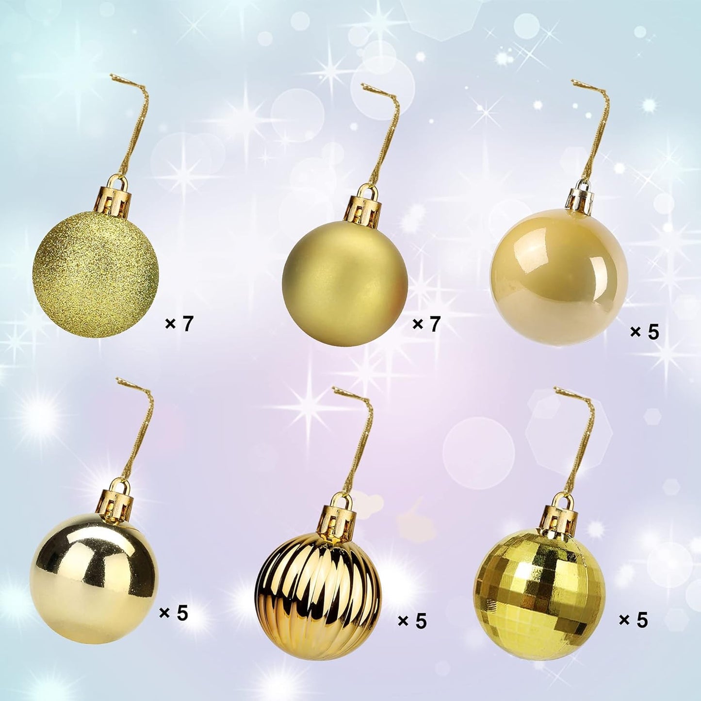 Lulu Home Christmas Ball Ornaments, 34 Ct 1.57" Pre-Strung Hanging Ornament Decorations, Xmas Shatterproof Plastic Balls for Holiday Party Wreath Garlands Trees, Golden