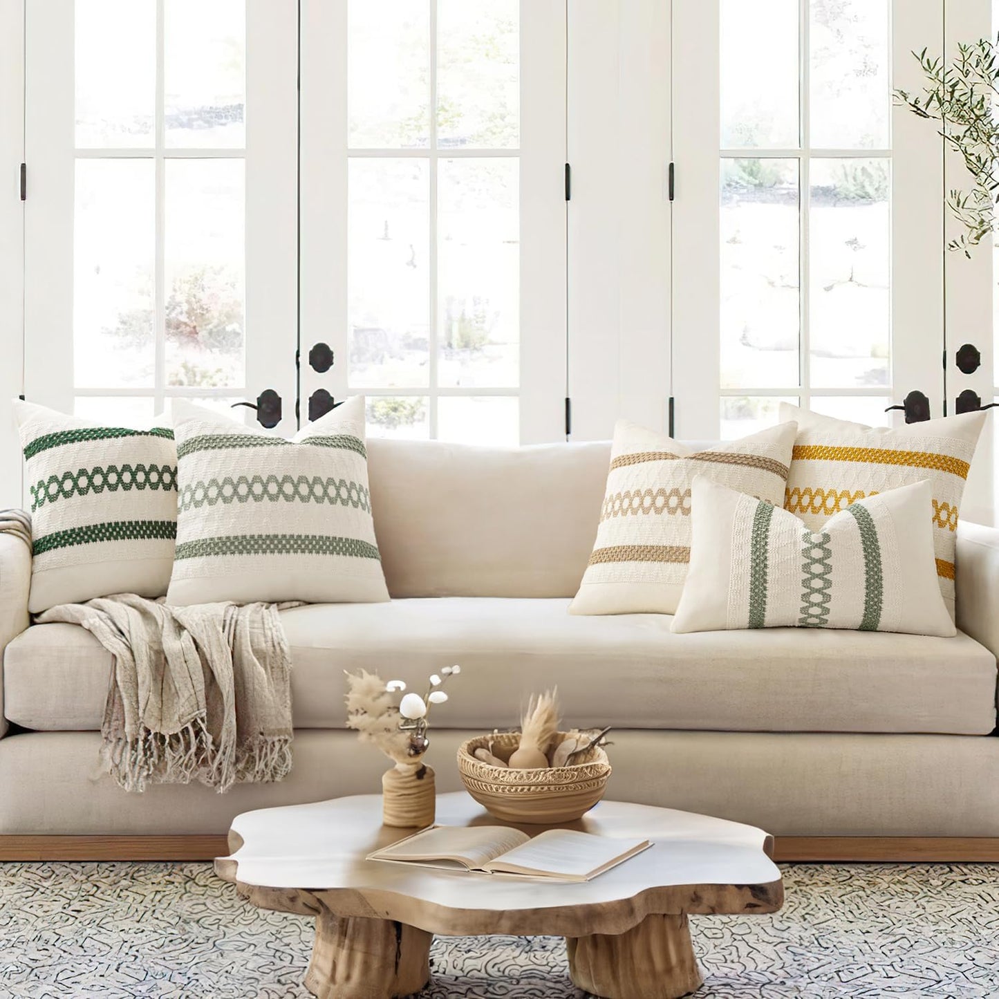 MIULEE Set of 2 Sage Green Boho Decorative Pillow Covers 18x18 Inch Farmhouse Rustic Couch Throw Pillows Modern Summer Cotton Cushion Covers Retro Cute Macrame Woven Home Decor for Bed Sofa Chair