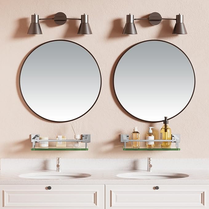 Alise Glass Shelves for Bathroom Wall, Tempered Glass Bathroom Shelf Wall Mounted, Modern Space Saving Floating Shelves 12 inch, Polished Chrome