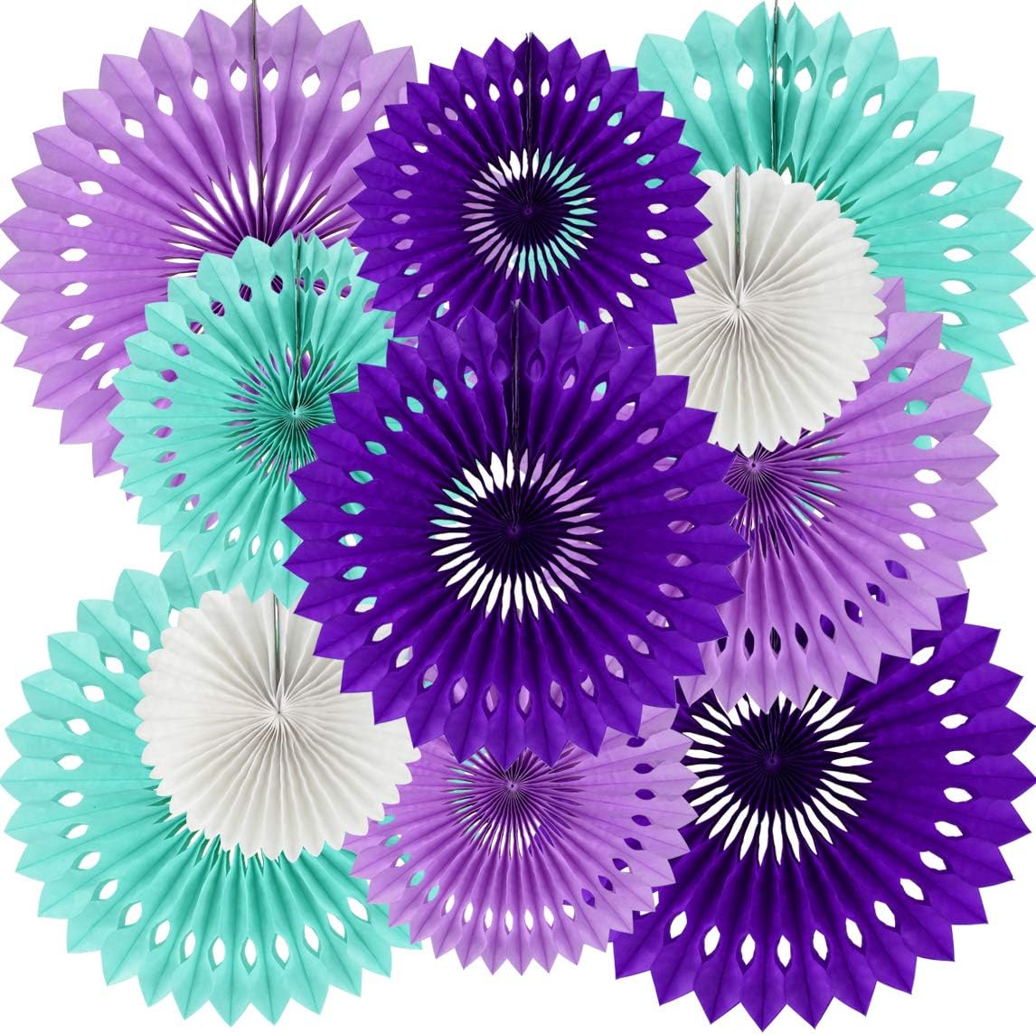 BEISHIDA Purple Lavender Blue Hanging Honeycomb Round Paper Fans Decoration Kit Tissue Paper Fan Garland for Baby Shower Girl Kid Birthday Under The Sea Wedding Party Supplies（11packs）