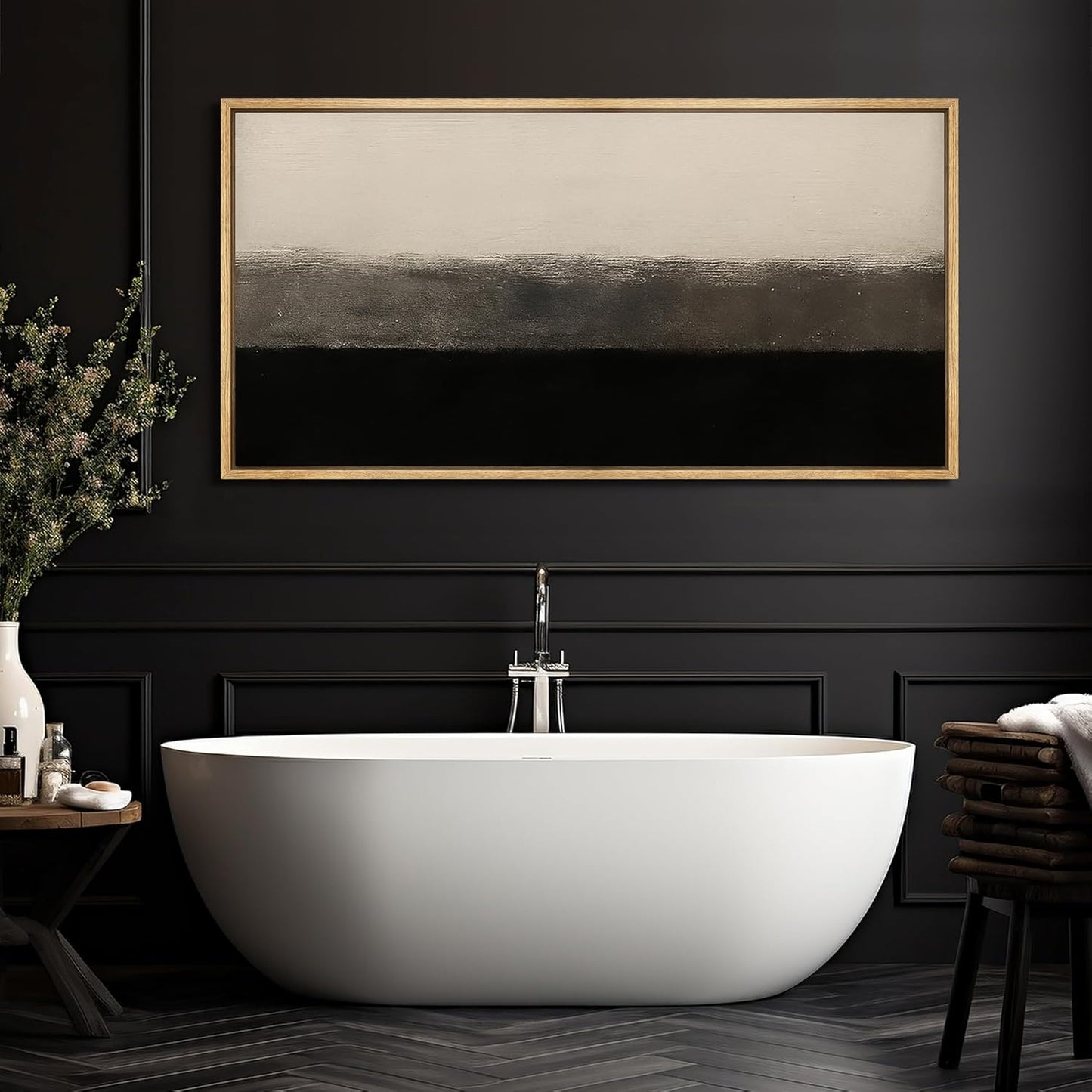 MUDECOR Extra Larg Framed Canvas Print Wall Art Minimalist Black and Beige Abstract Neutral Tones Modern Illustrations Decorative Colorful for Bedroom - 60"x30"