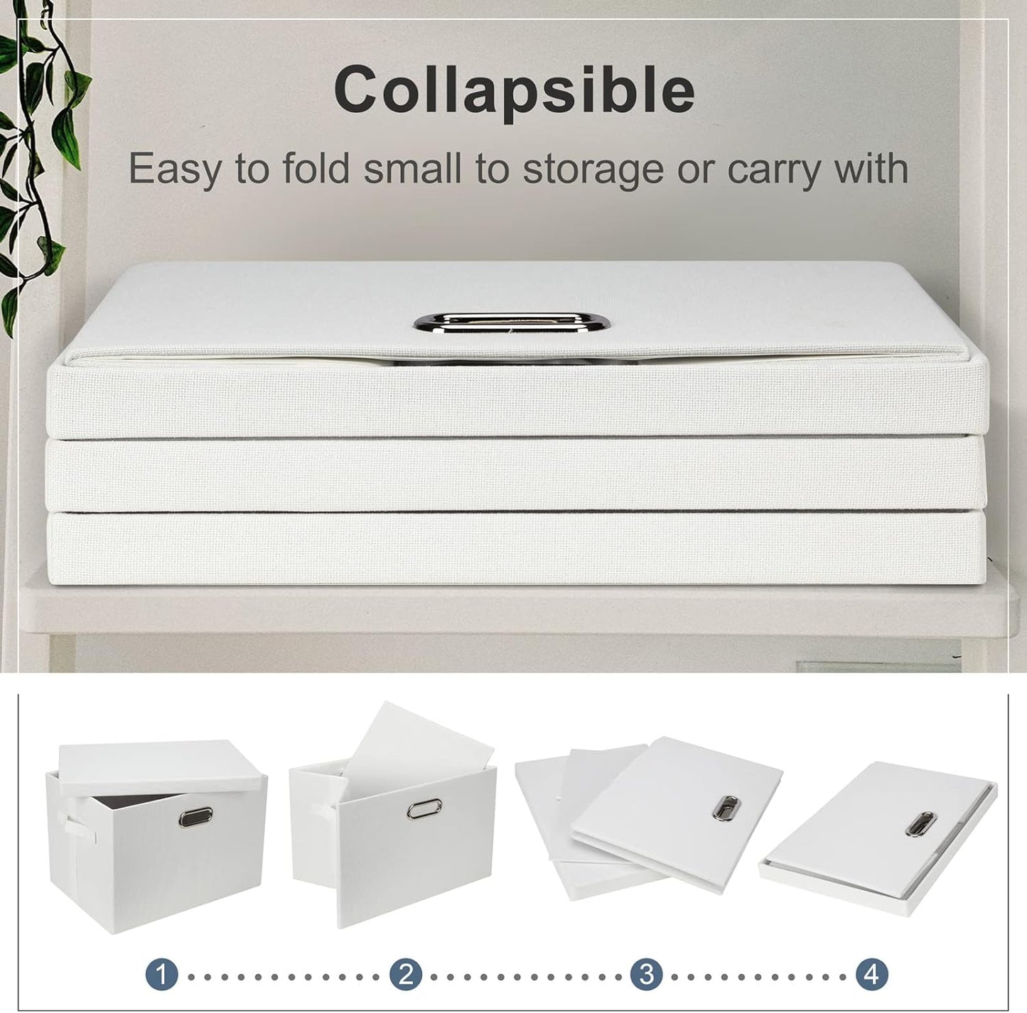 Large 17" 36 Quart Collapsible Stackable Storage Bins with Lids, 5 Packs White Linen Fabric Closet Boxes with Lids, Storage Cube Baskets Container Organizers for Bedroom Office(17 x12 x11)