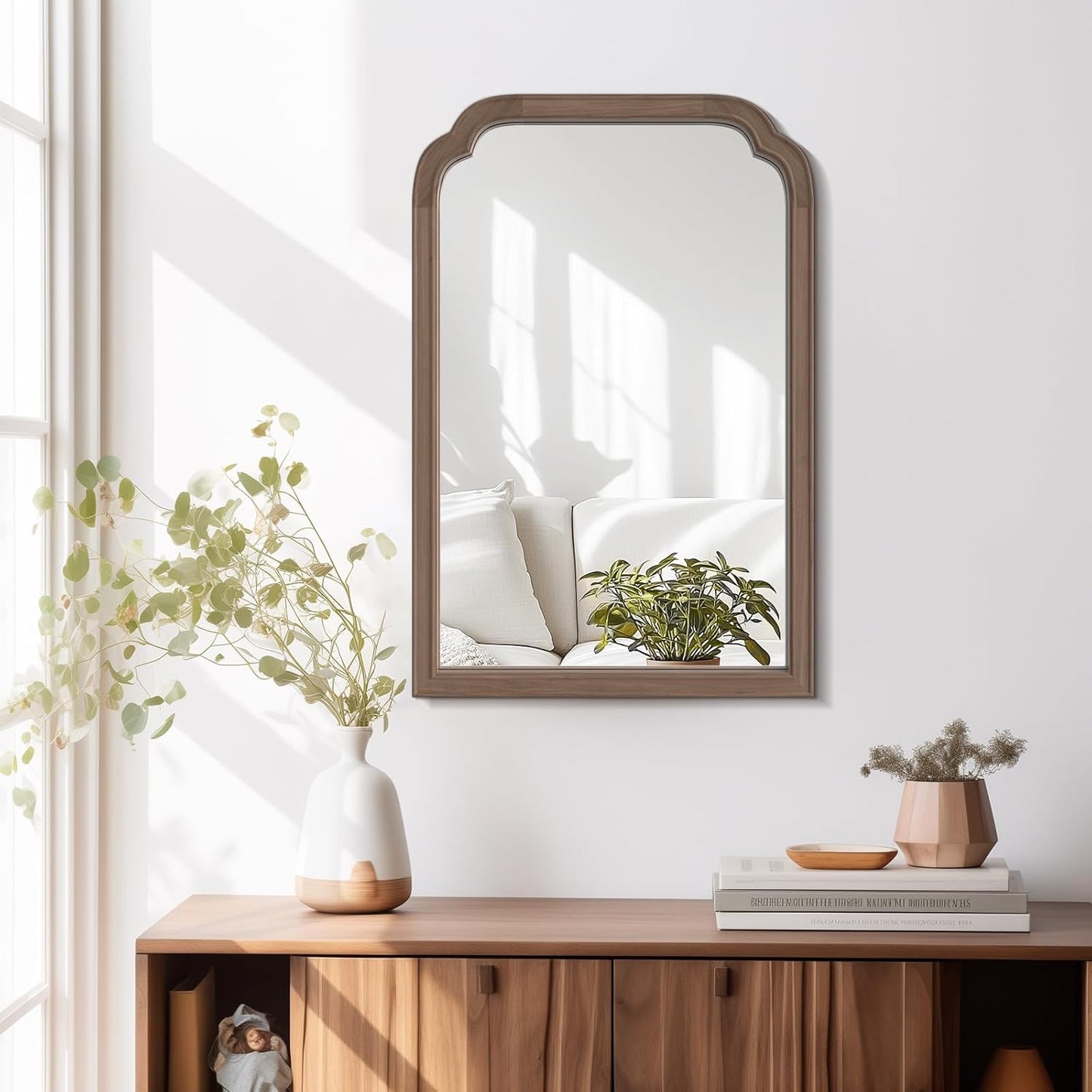 WallBeyond Wood Bathroom Mirrors for Wall Mounted, 20" x 30" Rustic Wood Frame Wall Mirrors Decorative for Living Room or Bedroom Vanity Mirror (Walnut)