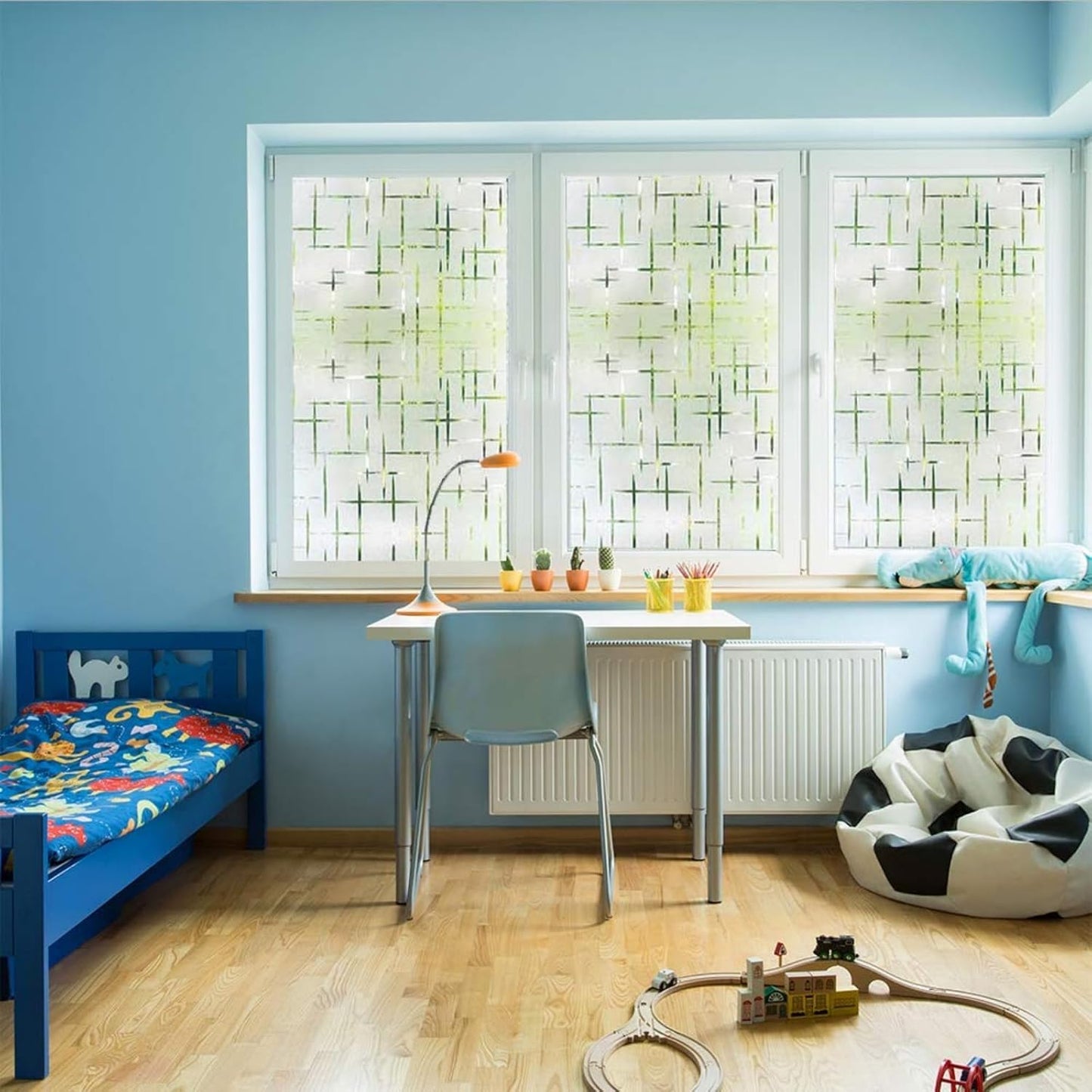 Finnez Frosted Window Film Non-Adhesive, Frosting Privacy Film for Glass Windows, Self Static-Cling Decorative Window Cling for Home Office UV Protection Cross Pattern, 35.4 x 157.4 inches