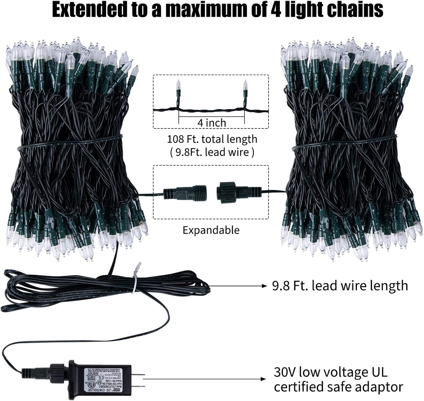 2PC LED Christmas Mini Lights, 75 Feet 200 LED Clear Bulbs String Lights with 8 Light Modes, Connectable Fairy Lights Plug in for Outdoor Xmas Trees Garland Wreath Holiday Decorations, Warm White