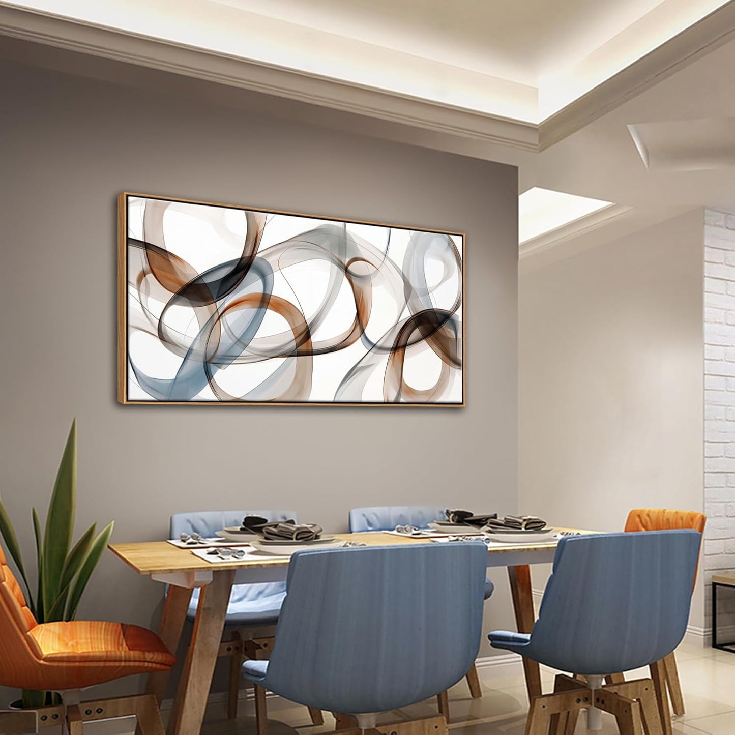 Abstract Wall Art - Framed Canvas Wall Art for Living Room, Bedroom, and Office - Minimalist Wood Wall Decor, Large Brown Art Prints, Kitchen bedroom wall art decor above bed